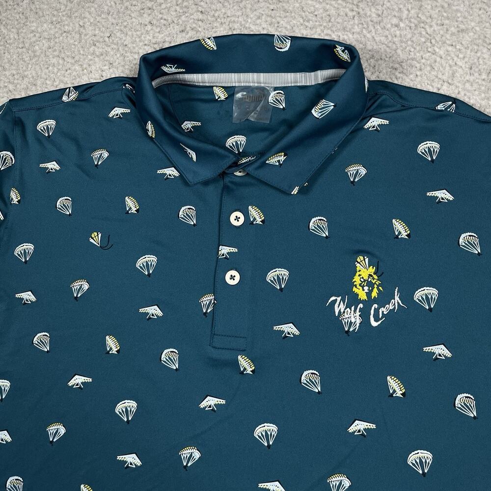 Puma Polo Shirt Mens XL All Over Print Wolf Creek Golf Club Performance